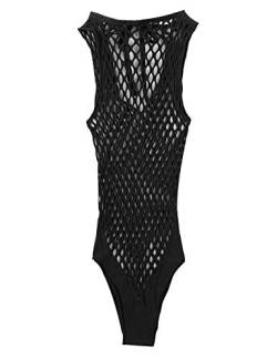Alvivi Damen Transparent Stringbody High Cut Thong Netzbody Dessous-Bodysuit Overall Unterhemd Reizwäsche Nachtwäsche A Schwarz Einheitsgröße von Alvivi
