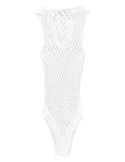 Alvivi Damen Transparent Stringbody High Cut Thong Netzbody Dessous-Bodysuit Overall Unterhemd Reizwäsche Nachtwäsche A Weiß Einheitsgröße von Alvivi