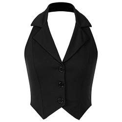 Alvivi Damen-Weste Anzug-Weste U-Ausschnitt Kellnerweste MODERN Slim Fit Kellnerweste Workwear Business Beiläufige Golf Waistcoat Weste E Schwarz M von Alvivi