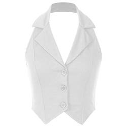 Alvivi Damen-Weste Anzug-Weste U-Ausschnitt Kellnerweste MODERN Slim Fit Kellnerweste Workwear Business Beiläufige Golf Waistcoat Weste E Weiß L von Alvivi