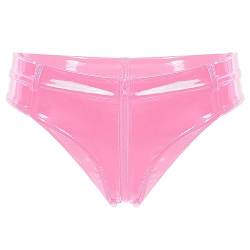 Alvivi Damen Wetlook Ouvert Slip G-String Tanga Panty Dessous offen Crotch Lack-Optik Höschen Hotpants Reizwäsche aus Lackleder F Rosa XXL von Alvivi