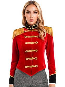 Alvivi Damen Zirkus Kostüm Zirkusdirektorin Uniform Langarm Frack Jacke Samt Blazer Mantel Show Tanzkostüm Weihnachten Karneval Party Outfits A Rot XXL von Alvivi