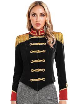 Alvivi Damen Zirkus Kostüm Zirkusdirektorin Uniform Langarm Frack Jacke Samt Blazer Mantel Show Tanzkostüm Weihnachten Karneval Party Outfits Aa Schwarz 3XL von Alvivi