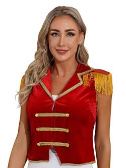 Alvivi Damen Zirkus Kostüm Zirkusdirektorin Uniform Langarm Frack Jacke Samt Blazer Mantel Show Tanzkostüm Weihnachten Karneval Party Outfits E Rot L von Alvivi