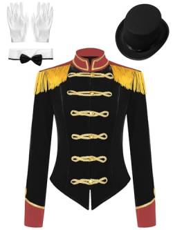 Alvivi Damen Zirkus Kostüm Zirkusdirektorin Uniform Langarm Frack Jacke Samt Blazer Mantel Show Tanzkostüm Weihnachten Karneval Party Outfits F Schwarz 3XL von Alvivi