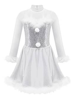 Alvivi Eiskunstlauf Kleid für Kinder Mädchen Ballettkleid Weihnachtskleid Langarm Ballettanzug Ballerina Latein Tanzkleid Weihnachten Partykleid Ca Weiß 170-176 von Alvivi