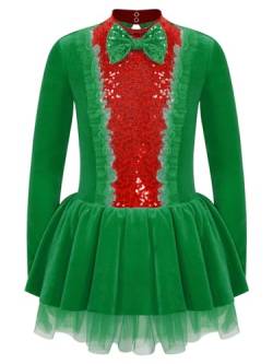 Alvivi Eiskunstlauf Kleid für Kinder Mädchen Ballettkleid Weihnachtskleid Langarm Ballettanzug Ballerina Latein Tanzkleid Weihnachten Partykleid FA Grün 158-164 von Alvivi