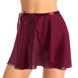 Alvivi Frauen&Mädchen Chiffon Ballett Rock Tanz Wrap Skirt Ballett Dancewear Wickelrock Ballettrock Ballett Minirock für Ballettbody A Wein Rot Einheitsgröße von Alvivi