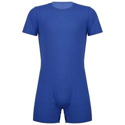 Alvivi Herren Body Overall Kurzarm T-Shirt Hemd Tops Einteiler Männerbody mit Druckknöpfe im Schritt Slim Fit Unterhemd Boxershorts A Blau XL von Alvivi