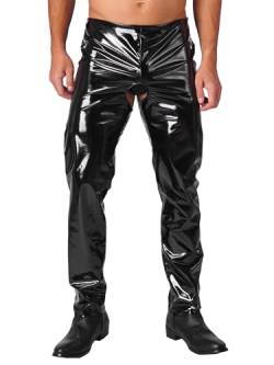 Alvivi Herren Leggings Unterhose Lack-Optik Strumpfhosen Wetlook Hosen Ouvert-Pants Männer Ouvert-Dessous Unterwäsche Clubwear E Schwarz XL von Alvivi