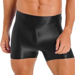 Alvivi Herren Shorts Stretch Kurze Hose Glanz Hotpants Nylon Panties Boxershorts Tight Kurze Leggings Unterwäsche A Schwarz XL von Alvivi