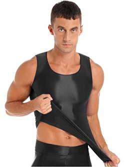 Alvivi Herren Tank Top Glänzend Stretch Rundhals Shirt Unterhemd Glossy Muskelshirt Achselshirt Gym Fitness Sportshirt Hemd Weste B Schwarz XL von Alvivi