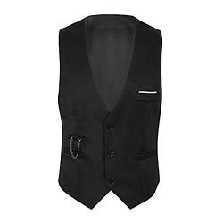 Alvivi Herren Weste Anzug-Weste V-Ausschnitt Kellnerweste MODERN Slim Fit Kellnerweste Workwear Business Beiläufige Golf Waistcoat Weste (L, Schwarz) von Alvivi