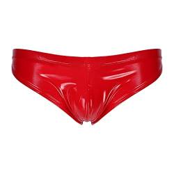 Alvivi Herren Wetlook Slips Kunstleder Tanga Ouvert String mit Druckknöpfe Männer Hotpants Bikini Briefs Dessous Unterwäsche B Rot XL von Alvivi