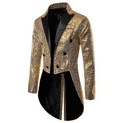 Alvivi Herren Zirkus Kostüm Zirkusdirektor Uniform Pailletten Frack Jacke Mantel Glitzer Blazer Show Tanzkostüm Mottoparty Outfits A Gold M von Alvivi