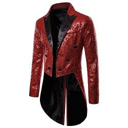 Alvivi Herren Zirkus Kostüm Zirkusdirektor Uniform Pailletten Frack Jacke Mantel Glitzer Blazer Show Tanzkostüm Mottoparty Outfits A Rot M von Alvivi