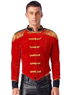 Alvivi Herren Zirkus Kostüm Zirkusdirektor Uniform Ringmaster Langarm Jacke Samt Blazer Mantel Show Tanzkostüm Weihnachten Karneval Party Outfits A Rot A XL von Alvivi