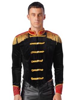 Alvivi Herren Zirkus Kostüm Zirkusdirektor Uniform Ringmaster Langarm Jacke Samt Blazer Mantel Show Tanzkostüm Weihnachten Karneval Party Outfits Aa Schwarz 3XL von Alvivi