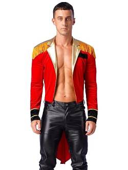 Alvivi Herren Zirkus Kostüm Zirkusdirektor Uniform Ringmaster Langarm Jacke Samt Blazer Mantel Show Tanzkostüm Weihnachten Karneval Party Outfits B Rot L von Alvivi