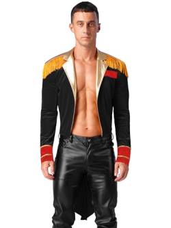 Alvivi Herren Zirkus Kostüm Zirkusdirektor Uniform Ringmaster Langarm Jacke Samt Blazer Mantel Show Tanzkostüm Weihnachten Karneval Party Outfits B Schwarz XL von Alvivi