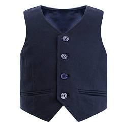 Alvivi Kinder Jungen Weste Festliche Anzugweste Jacke Gentleman Weste Hochzeit Party Geburtstag Waistcoat Weste A Marine Blau 98-104 von Alvivi