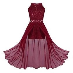 Alvivi Kinder Mädchen Festlich Kleid Prinzessin Kleid Chiffon Langes Hochzeit Brautjungfernkleid Taufe Kommunion Partykleid Festzug Aa Weinrot 152 von Alvivi