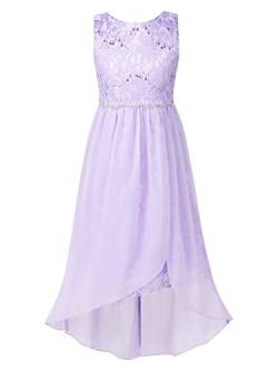 Alvivi Kinder Mädchen Kleider Spitze Hochzeit Blumenmädchenkleid Prinzessin Kleid Chiffon Sommer Kleid Geburtstag Party Abendkleid Gr.98-176 Aa Lavendel 158-164 von Alvivi