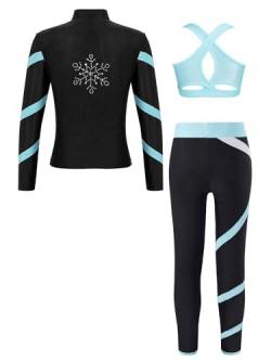 Alvivi Kinder Mädchen Sport Set Eiskunstlauf Anzug Glitzer Strass Langarm Sweatjacke Sweatshirt + Hose Sport Leggings Eislaufen Tanz Yoga Trainingsanzug A Hellblau A 134-140 von Alvivi