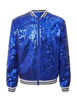 Alvivi Kinder Pailletten Jacke Jungen Mädchen Glitzer Baseball Jacke Langarm Sweatjacke Mantel Jazz Hip Hop Disco Party Tanzkostüm A Royal Blau 146-152 von Alvivi