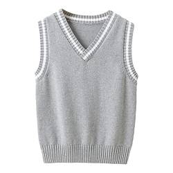 Alvivi Kinder Strickweste Jungen Mädchen Pullunder Gestrickte Weste Ärmellos V-Ausschnitt Strickweste Weste Tops Strickpullover A Grau 134-140 von Alvivi