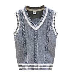 Alvivi Kinder Strickweste Jungen Mädchen Pullunder Gestrickte Weste Ärmellos V-Ausschnitt Strickweste Weste Tops Strickpullover B Grau 122-128 von Alvivi