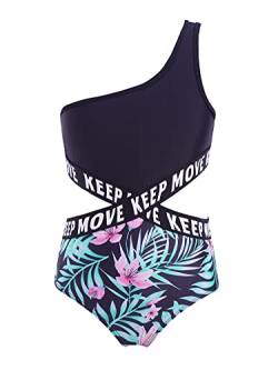 Alvivi Mädchen Badeanzug Bademode Einteiler Bikini Tankini mit Blumen Druck Kinder Sommer Schwimmanzug Badebekleidung Gr.98-176 A Schwarz&Grün B 146-152 von Alvivi