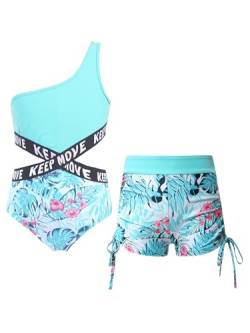 Alvivi Mädchen Badeanzug Bademode Einteiler Bikini Tankini mit Blumen Druck Kinder Sommer Schwimmanzug Badebekleidung Gr.98-176 Ac Blätter A 146-152 von Alvivi