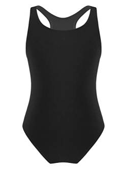 Alvivi Mädchen Badeanzug Bademode Sport Einteiler Bikini Tankini mit Ringerrücken Kinder Sommer Schwimmanzug Badebekleidung Gr.98-176 Fd Schwarz 170-176 von Alvivi