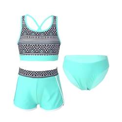 Alvivi Mädchen Bikini Tankini Set 3tlg.Tank Top+Shorts Slip Dreiteiliger Badeanzug Bademode Kinder Badebekleidung Schwimmanzug Sport Set Gr.98-176 AAC Minzgrün C 134-140 von Alvivi