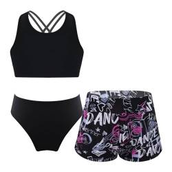 Alvivi Mädchen Bikini Tankini Set 3tlg.Tank Top+Shorts Slip Dreiteiliger Badeanzug Bademode Kinder Badebekleidung Schwimmanzug Sport Set Gr.98-176 Aa Briefe 146-152 von Alvivi