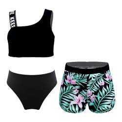 Alvivi Mädchen Bikini Tankini Set 3tlg.Tank Top+Shorts Slip Dreiteiliger Badeanzug Bademode Kinder Badebekleidung Schwimmanzug Sport Set Gr.98-176 J Grün 134-140 von Alvivi