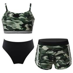 Alvivi Mädchen Bikini Tankini Set 3tlg.Tank Top+Shorts Slip Dreiteiliger Badeanzug Bademode Kinder Badebekleidung Schwimmanzug Sport Set Gr.98-176 O Camouflage 146-152 von Alvivi