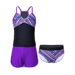 Alvivi Mädchen Bikini Tankini Set Tank Top+Shorts Badehose 3PCS Badeanzug Bademode Kinder Badebekleidung Schwimmanzug Sport Set Gr.98-176 Ca Lila ethnisches Muster 158-164 von Alvivi