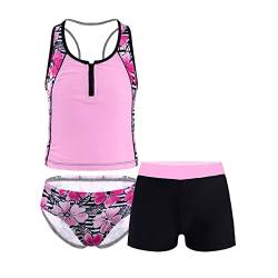 Alvivi Mädchen Bikini Tankini Set Tank Top+Shorts Badehose 3PCS Badeanzug Bademode Kinder Badebekleidung Schwimmanzug Sport Set Gr.98-176 Ca Rosa 134-140 von Alvivi