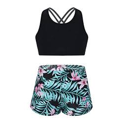 Alvivi Mädchen Bikini Tankini Set Tank Top+Shorts Zweiteiler Badeanzug Bademode Kinder Badebekleidung Schwimmanzug Sport Set Gr.98-176 A Schwarz&Grün A 134-140 von Alvivi