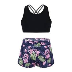 Alvivi Mädchen Bikini Tankini Set Tank Top+Shorts Zweiteiler Badeanzug Bademode Kinder Badebekleidung Schwimmanzug Sport Set Gr.98-176 Aa Marine Blau A 134-140 von Alvivi