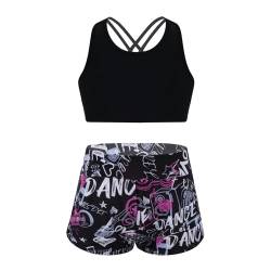 Alvivi Mädchen Bikini Tankini Set Tank Top+Shorts Zweiteiler Badeanzug Bademode Kinder Badebekleidung Schwimmanzug Sport Set Gr.98-176 Aa Schwarz Rose A 146-152 von Alvivi