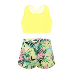 Alvivi Mädchen Bikini Tankini Set Tank Top+Shorts Zweiteiler Badeanzug Bademode Kinder Badebekleidung Schwimmanzug Sport Set Gr.98-176 Aa Zitrone A 134-140 von Alvivi