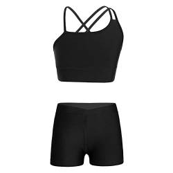 Alvivi Mädchen Bikini Tankini Set Tank Top+Shorts Zweiteiler Badeanzug Bademode Kinder Badebekleidung Sport Set Sommer Beachwear Gr.98-176 A Schwarz 146-152 von Alvivi