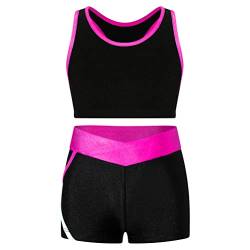 Alvivi Mädchen Bikini Tankini Set Tank Top+Shorts Zweiteiler Badeanzug Bademode Kinder Ballett Trikot Sport Set Tanzkleidung Gr.98-176 A Dunkel Rosa 146-152 von Alvivi