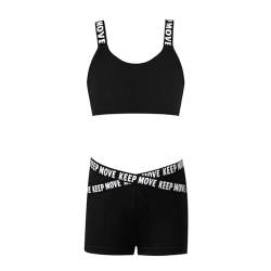 Alvivi Mädchen Bikini Tankini Set Zweiteiler Badeanzug Bademode Tank Top+Shorts Kinder Sport Set Sommer Badebekleidung Strandbikini Gr.98-176 G Schwarz 146-152 von Alvivi