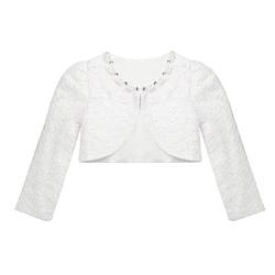 Alvivi Mädchen Bolero Schulterjacke Satin Langarm Jäckchen mit Blumen Hochzeit Festlich Taufe Kommunionjacke Strickjacke zum Kleid Ga Weiß A 158-164 von Alvivi