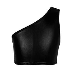 Alvivi Mädchen Sport BH Bustier Glänzend Metallic Crop Tops Bauchfrei Trägertop Oberteile Weste Tanz Yoga Sport Unterwäsche X Schwarz 134-140 von Alvivi