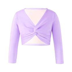 Alvivi Mädchen Sport Crop Tops Langarm Shirt Ballettjacke Wickeljacke Bolero Bauchfrei Oberteile Tanz Gymnastik Training Yoga Tops Ac Lila 110-116 von Alvivi